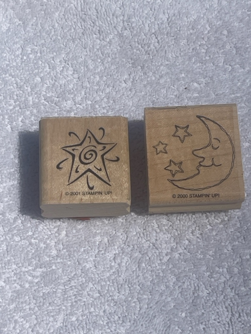 Stampin' Up! Moon & Star Wood Rubber Stamps - Natural Wood